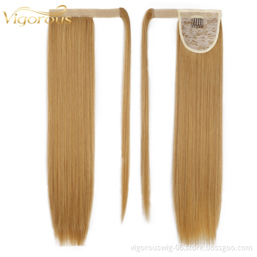 Wholesale Cheapest Blonde Straight Wrap Around Natural Ponytail Piece For Women High Quality Synthetic Hair Extension
